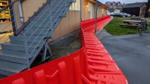 Boxwall Plastic flood barrier deployed at Nyborg Roklub