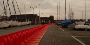 Deployed EasyWall temporary water barriers